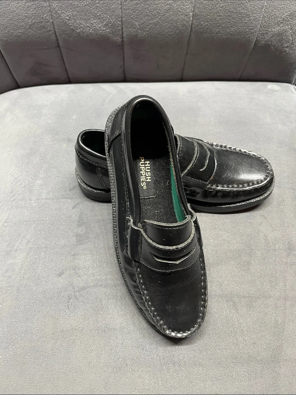 Hush Puppies Black Leather Kids Penny Loafers